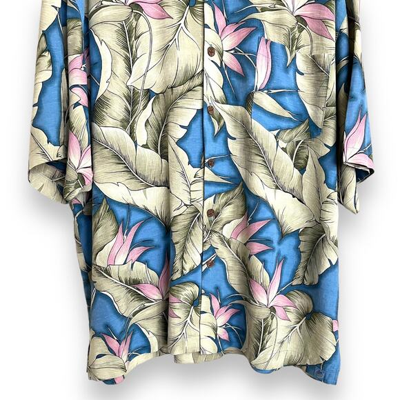 Bermuda Bay 100% Silk Blue and Pink Hawaiian Camp Shirt Men's Size XXL - Picture 4 of 8